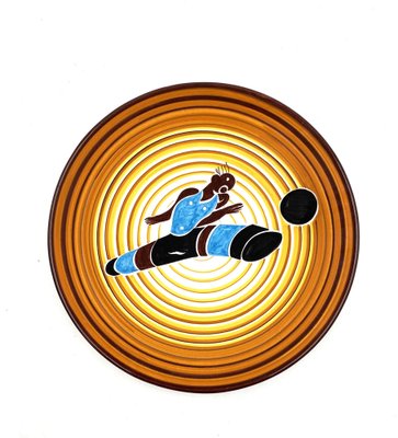 Futurist Soccer Player Plate by Dante Baldelli for Fictilia, Faenza, Italy, 1971-TXN-1420542