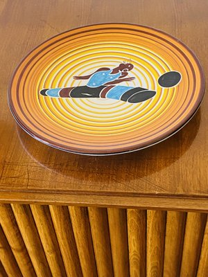 Futurist Soccer Player Plate by Dante Baldelli for Fictilia, Faenza, Italy, 1971-TXN-1420542