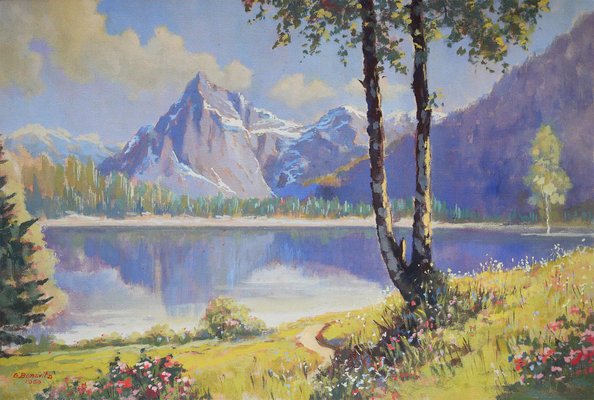 G. Bonavita, Alpine Lake, 1959, Oil on Cardboard-BGS-1077955