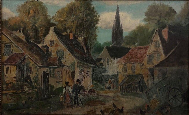 G. Colin, Breton Street Scene, Early 20th Century, Oil on Panel, Framed-QKG-1762668