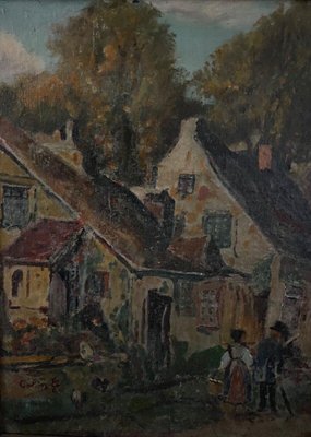 G. Colin, Breton Street Scene, Early 20th Century, Oil on Panel, Framed-QKG-1762668