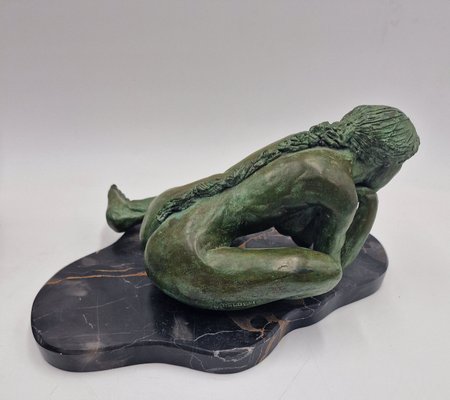 G. Delben, Reclining Woman, 1950s, Bronze & Marble-RKF-2031611