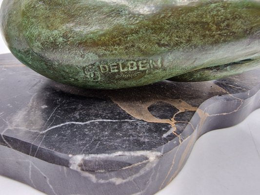 G. Delben, Reclining Woman, 1950s, Bronze & Marble-RKF-2031611