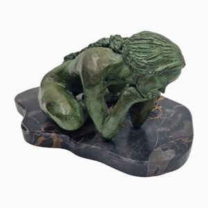 G. Delben, Reclining Woman, 1950s, Bronze & Marble-RKF-2031611