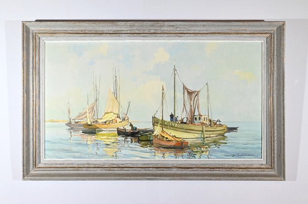 G.Lhermitte, Trawler and Tuna Boats, 20th Century, Oil Painting-RVK-1792492