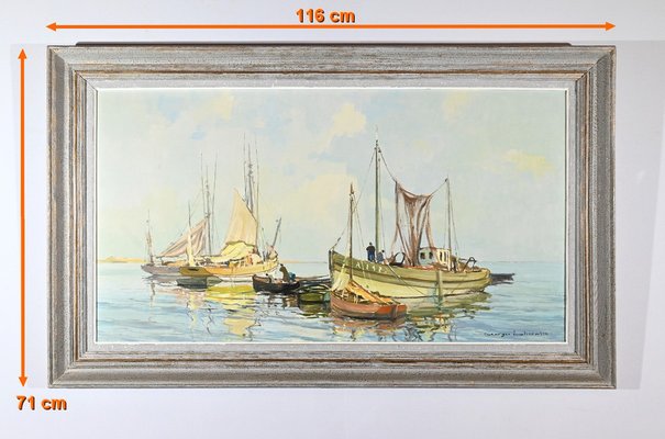 G.Lhermitte, Trawler and Tuna Boats, 20th Century, Oil Painting-RVK-1792492