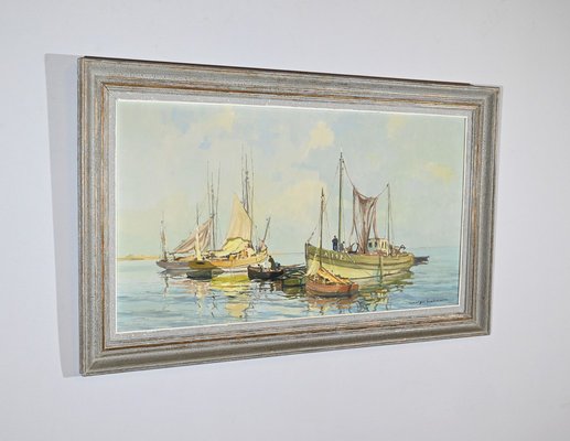 G.Lhermitte, Trawler and Tuna Boats, 20th Century, Oil Painting-RVK-1792492