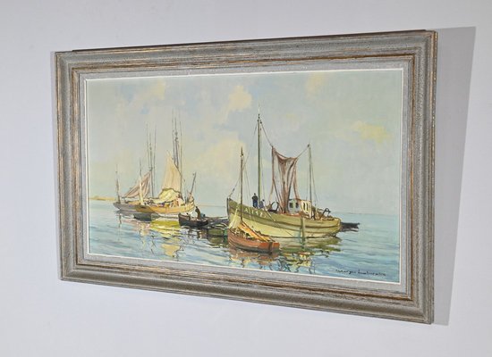 G.Lhermitte, Trawler and Tuna Boats, 20th Century, Oil Painting-RVK-1792492