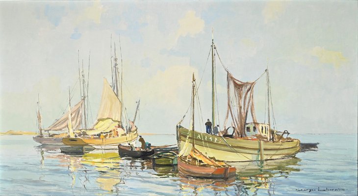 G.Lhermitte, Trawler and Tuna Boats, 20th Century, Oil Painting-RVK-1792492