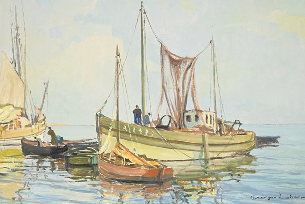 G.Lhermitte, Trawler and Tuna Boats, 20th Century, Oil Painting-RVK-1792492