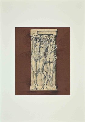 G. Mammoli, Caryatids, Original Drawing, Early 20th-Century-ZCI-1164434