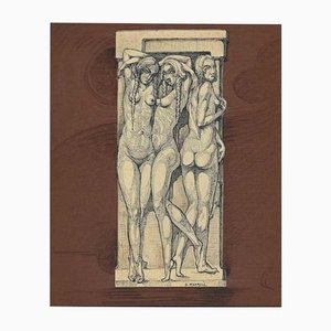 G. Mammoli, Caryatids, Original Drawing, Early 20th-Century-ZCI-1164434