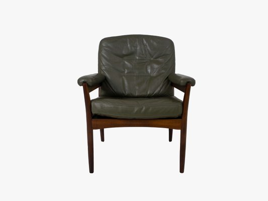 G-Mobel Easy Chair in Green Leather for Göte Möbler, Sweden, 1970s-UQV-935850