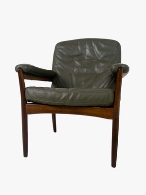 G-Mobel Easy Chair in Green Leather for Göte Möbler, Sweden, 1970s-UQV-935850