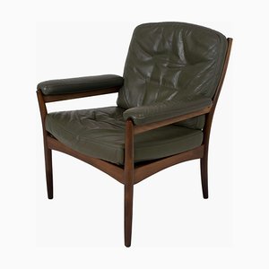 G-Mobel Easy Chair in Green Leather for Göte Möbler, Sweden, 1970s-UQV-935850