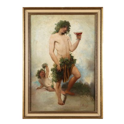 G. Muzzioli, Drunk Bacchus, 19th Century, Oil on Canvas, Framed-VMM-1730148