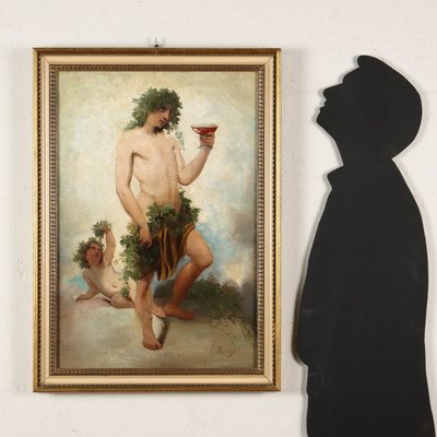 G. Muzzioli, Drunk Bacchus, 19th Century, Oil on Canvas, Framed-VMM-1730148