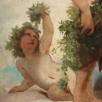 G. Muzzioli, Drunk Bacchus, 19th Century, Oil on Canvas, Framed-VMM-1730148