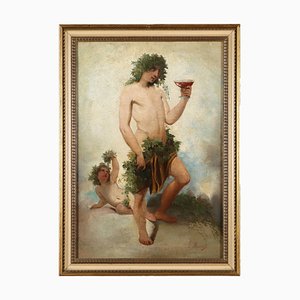 G. Muzzioli, Drunk Bacchus, 19th Century, Oil on Canvas, Framed-VMM-1730148