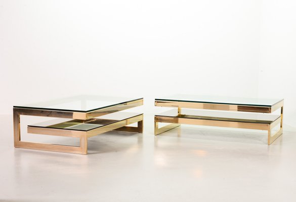 G-Table 23-Carat Gold-Plated Coffee Tables with Glass Tops from Belgo Chrom / Dewulf Selection, 1970s, Set of 2-IXC-807571