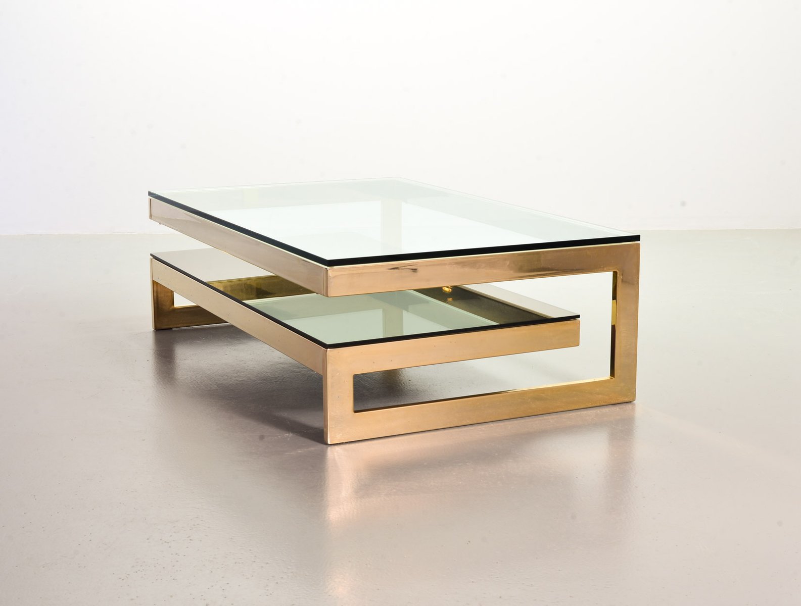 G-Table 23-Carat Gold-Plated Coffee Tables with Glass Tops from Belgo Chrom / Dewulf Selection, 1970s, Set of 2