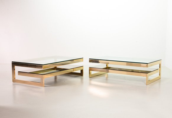 G-Table 23-Carat Gold-Plated Coffee Tables with Glass Tops from Belgo Chrom / Dewulf Selection, 1970s, Set of 2-IXC-807571