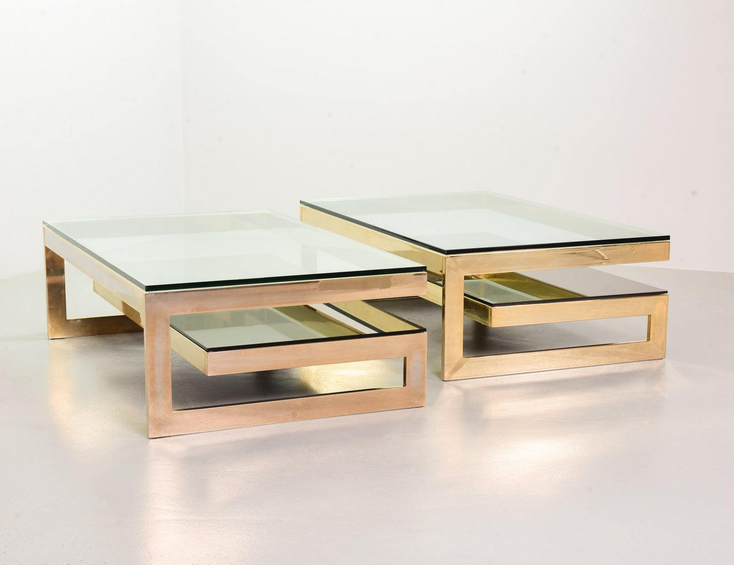 G-Table 23-Carat Gold-Plated Coffee Tables with Glass Tops from Belgo Chrom / Dewulf Selection, 1970s, Set of 2