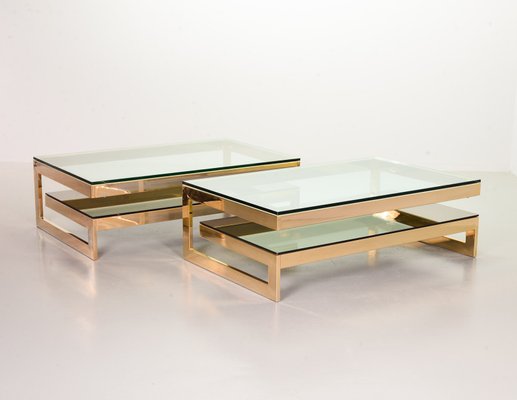 G-Table 23-Carat Gold-Plated Coffee Tables with Glass Tops from Belgo Chrom / Dewulf Selection, 1970s, Set of 2-IXC-807571