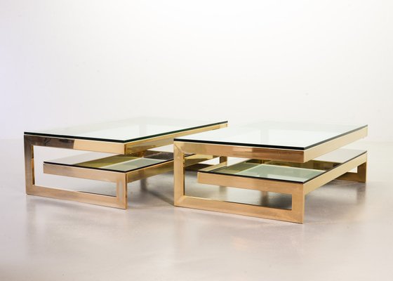 G-Table 23-Carat Gold-Plated Coffee Tables with Glass Tops from Belgo Chrom / Dewulf Selection, 1970s, Set of 2