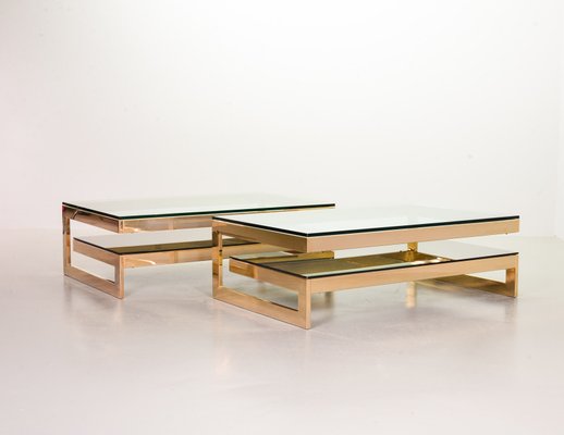 G-Table 23-Carat Gold-Plated Coffee Tables with Glass Tops from Belgo Chrom / Dewulf Selection, 1970s, Set of 2-IXC-807571