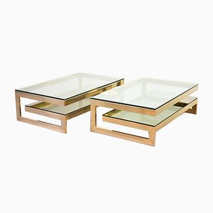 G-Table 23-Carat Gold-Plated Coffee Tables with Glass Tops from Belgo Chrom / Dewulf Selection, 1970s, Set of 2-IXC-807571