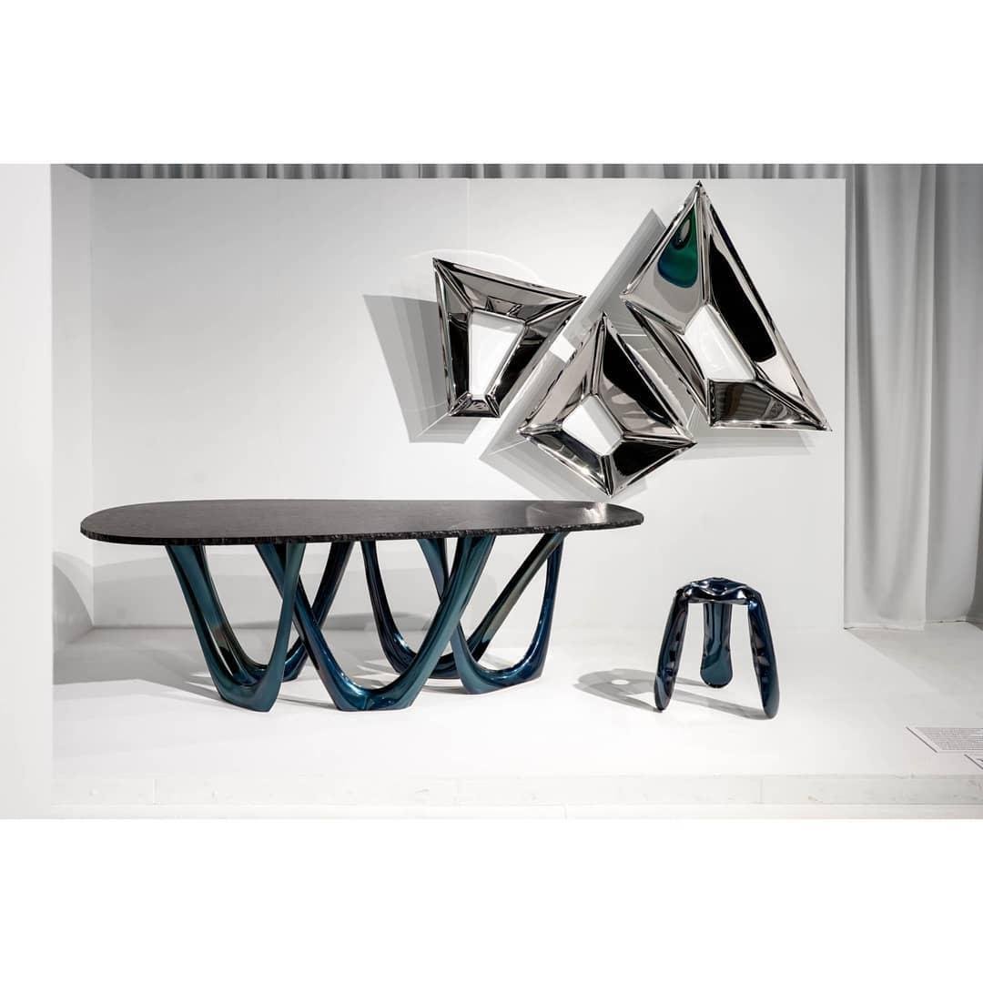 G-Table B and C, Sculptural Table in Polished Stainless Steel, Zieta