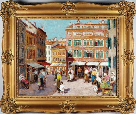 Gaal Ferenc, Market in Venice, 1920s, Oil on Board-QOR-2017316