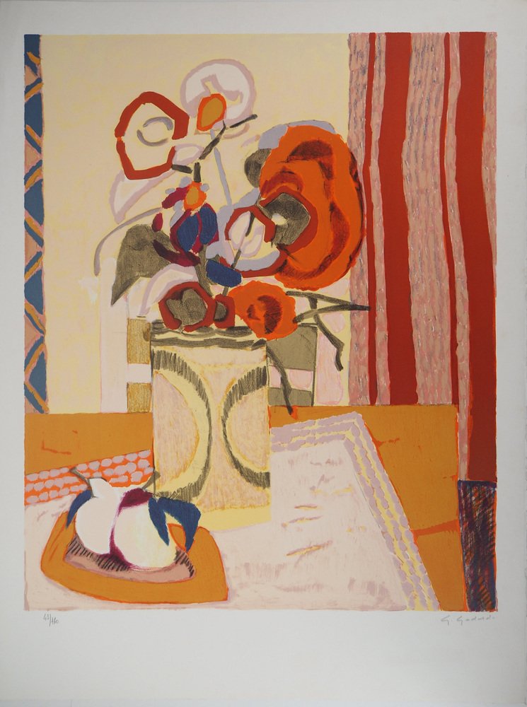 Gabriel Godard, Still Life With Poppies, Original Lithograph