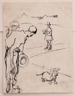 Gabriele Galantara - Satiric Scene for L’asino - Pen and Pencil Drawing - 1910s-ZCI-839407