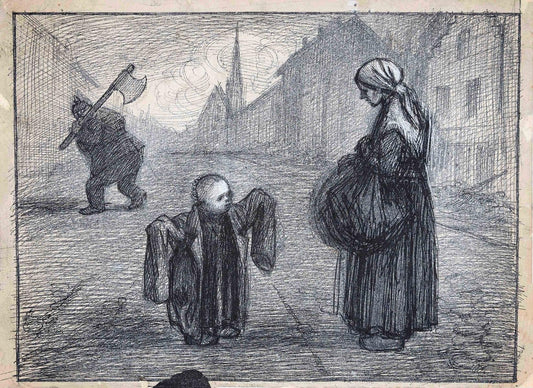 Gabriele Galantara, The Beggar and the Child, China Ink, 1915