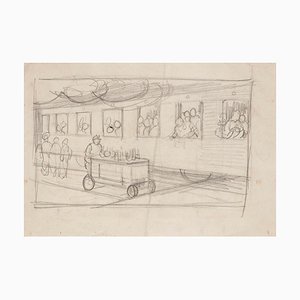 Gabriele Galantara, The Station, Early 20th-Century, Pencil Drawing-ZCI-832218