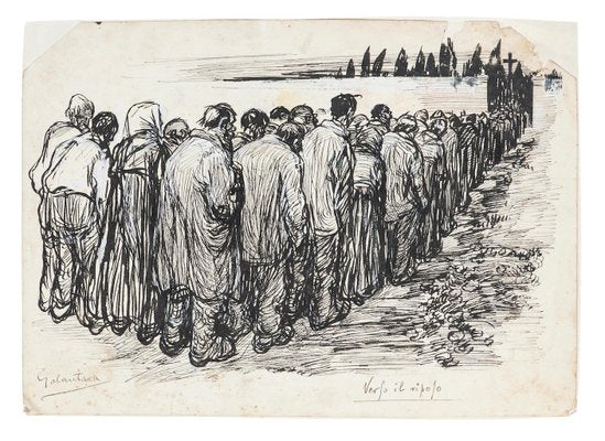 Gabriele Galantara, Toward Rest, Pen Drawing, Early 20th Century-ZCI-827751