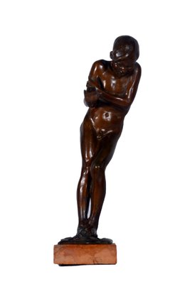 Gaetano Chiaromonte, Child at the Fire, Late 19th Century-Early 20th Century, Patinated Bronze-VHF-1801288