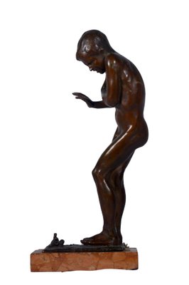 Gaetano Chiaromonte, Child at the Fire, Late 19th Century-Early 20th Century, Patinated Bronze-VHF-1801288