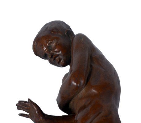 Gaetano Chiaromonte, Child at the Fire, Late 19th Century-Early 20th Century, Patinated Bronze-VHF-1801288