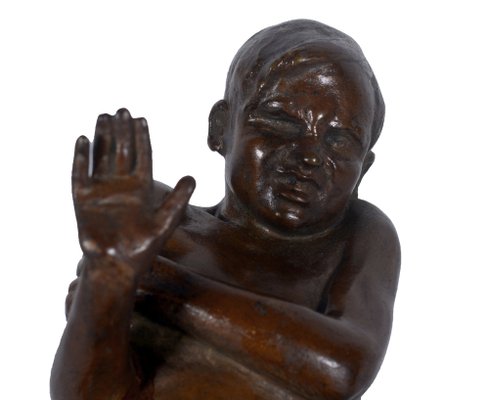 Gaetano Chiaromonte, Child at the Fire, Late 19th Century-Early 20th Century, Patinated Bronze-VHF-1801288