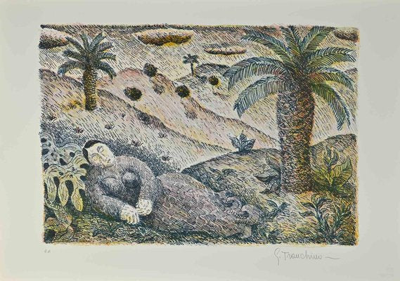 Gaetano Tranchino, Figure and Palms, Lithograph, 1975-ZCI-2027310