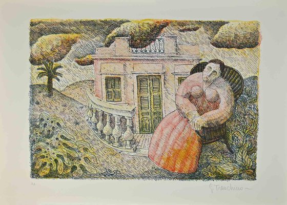 Gaetano Tranchino, Woman and House, Lithograph, 1975-ZCI-2027308