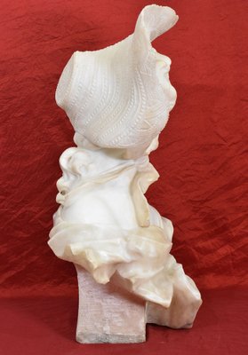 Galileo Pochini, Bust of Young Girl with Hat, 19th Century, Marble and Alabaster-YVI-1788415