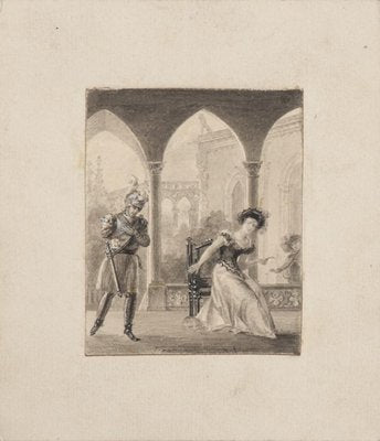 Gallant Scene, 19th Century, Pencil Drawing-ZCI-797602