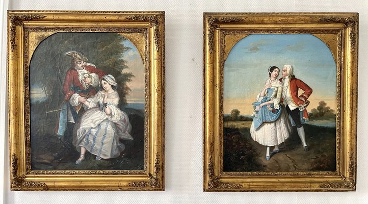 Gallant Scenes, 19th Century, Oil on Canvases, Framed, Set of 2-EUT-1705071