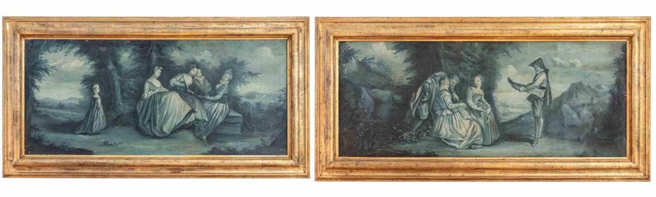 Gallant Scenes, Oil on Canvas, 18th Century, Set of 2-ZCI-2029235