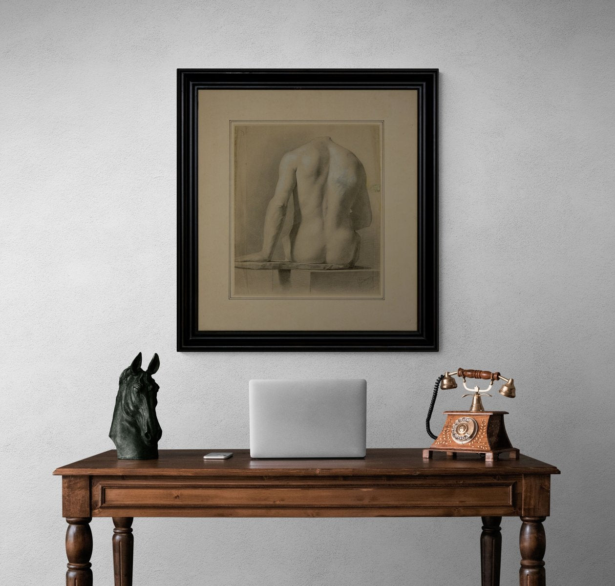 Gallinoni, Nudo, Pencil and Charcoal on Paper, Framed