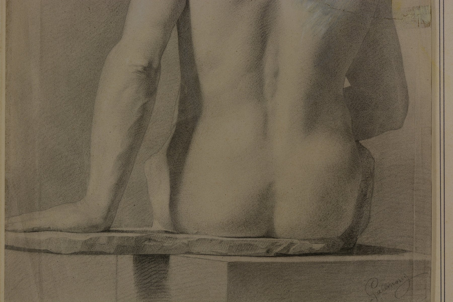 Gallinoni, Nudo, Pencil and Charcoal on Paper, Framed